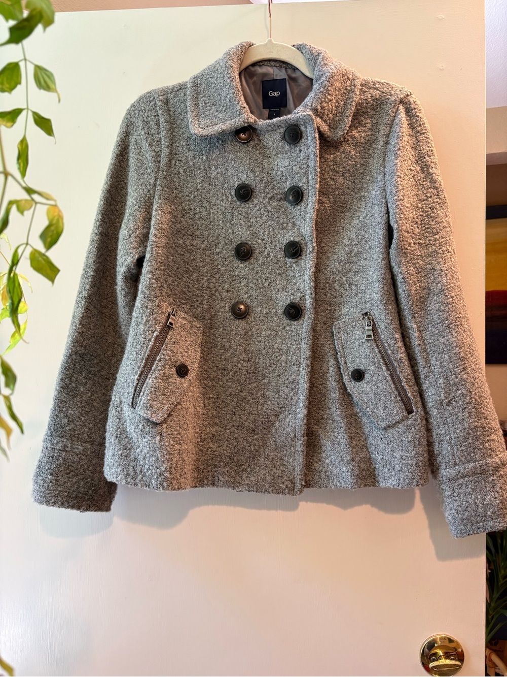 GAP Gray Double-Breasted Bouclé Peacoat